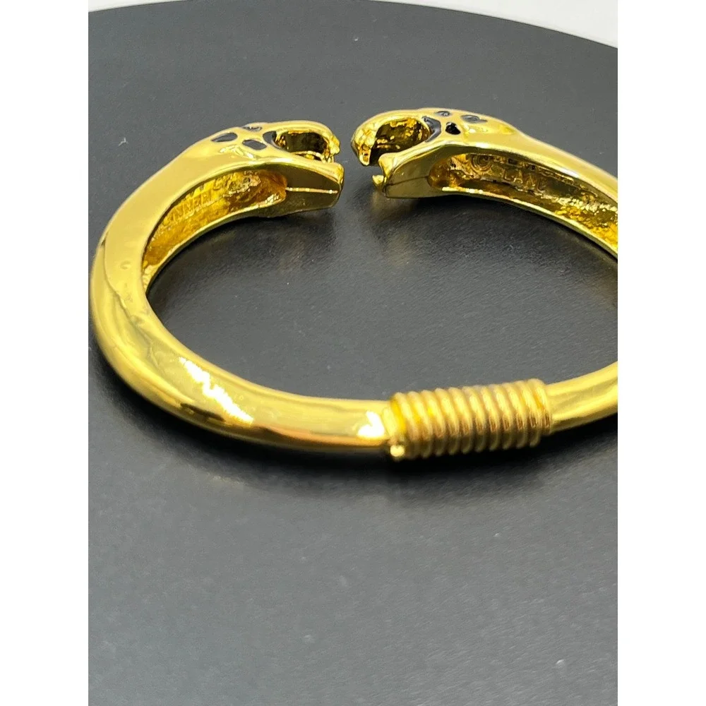 Kenneth Lane Vintage KJL Double Panther‎ Jaguar Bracelet Gold Black  Rhinestones